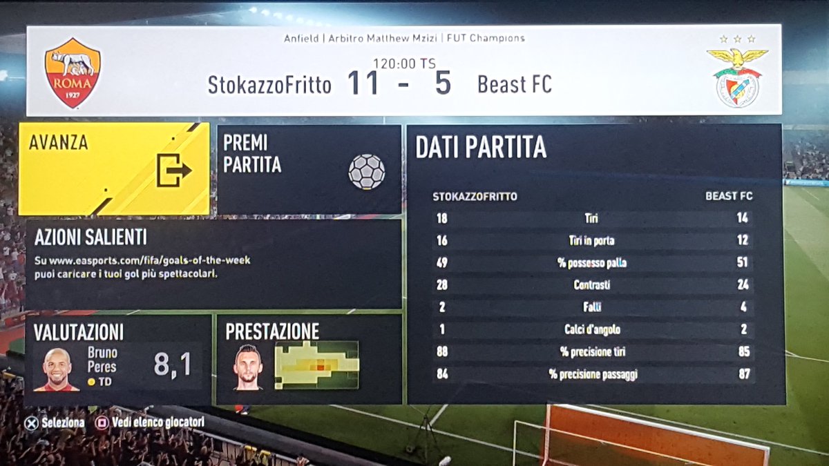 lucadale86's tweet photo. 1-0, sotto 1-3, poi 3-3, sotto 3-4. 4-4 al 90' e poi 11-5 #FutChampions #Fifa17 #PLbugnnvitemo @OfficialASRoma @EASPORTSFIFA https://t.co/wVakdfmJku