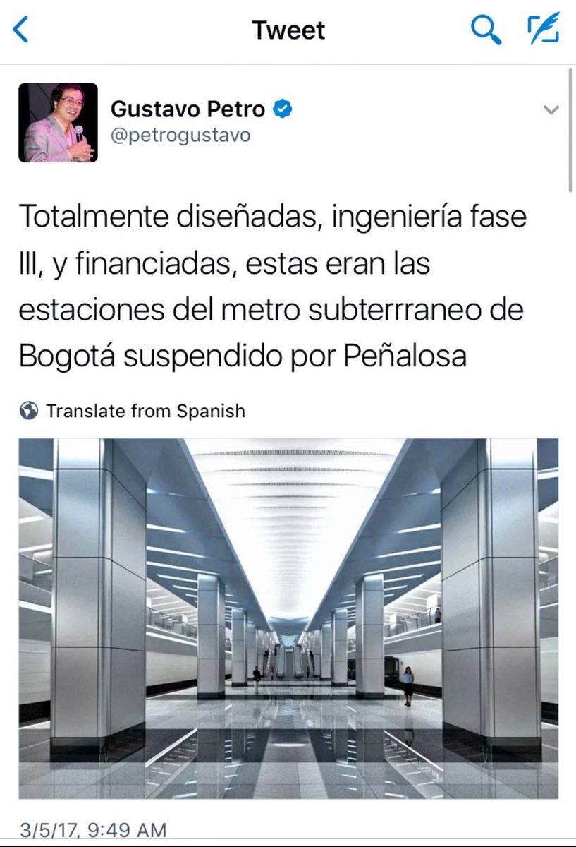 MiguelUribeT's tweet image. Petro mentiroso. Hace oposición con mentiras y populismo. Estación de Metro que presenta como propia Petro, es diseñada para Metro Ruso.