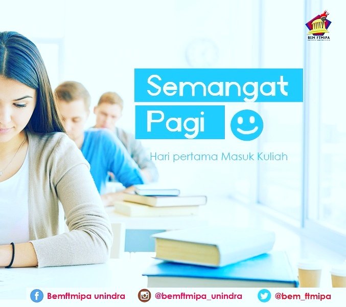 Semangat Pagi 😀
Hari pertama masuk kuliah semester genap tahun 2016-2017.
Semangat menuntun ilmunya.