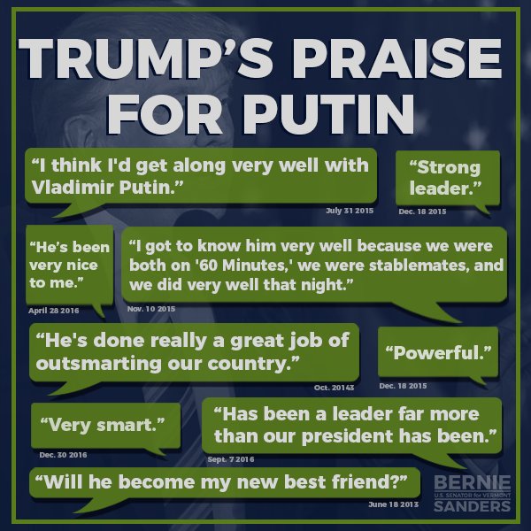 SenSanders's tweet photo. We have a president who criticizes our allies, yet when it comes to the authoritarian president of Russia he has only nice things to say. https://t.co/2v7h6eHMWK