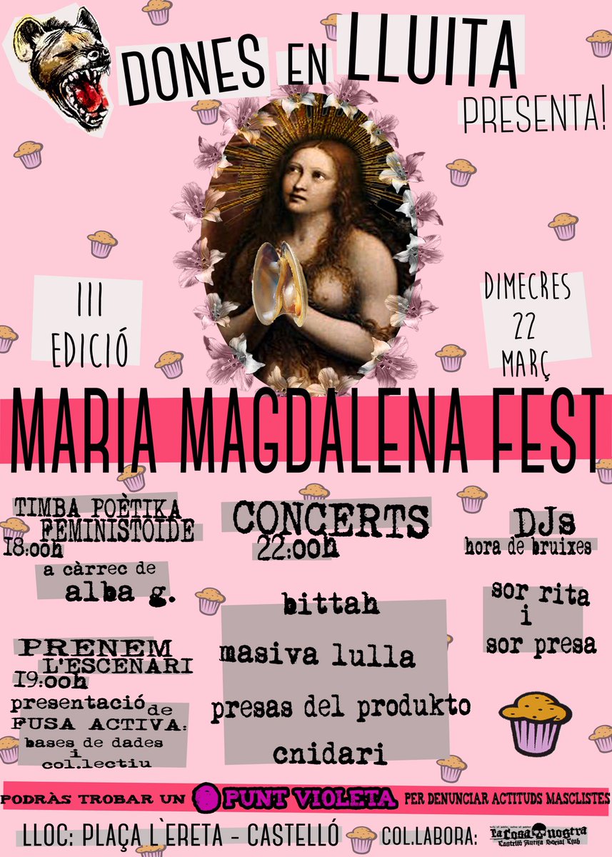 DonesEnLluita's tweet photo. Tenim el plaer de convidar-vos, el pròxim 22 de març a la plaça de l'Ereta. III EDICIÓ DEL MARIA MAGDALENA FEST! https://t.co/q9I5L2lFcI https://t.co/kUiyJGDrII