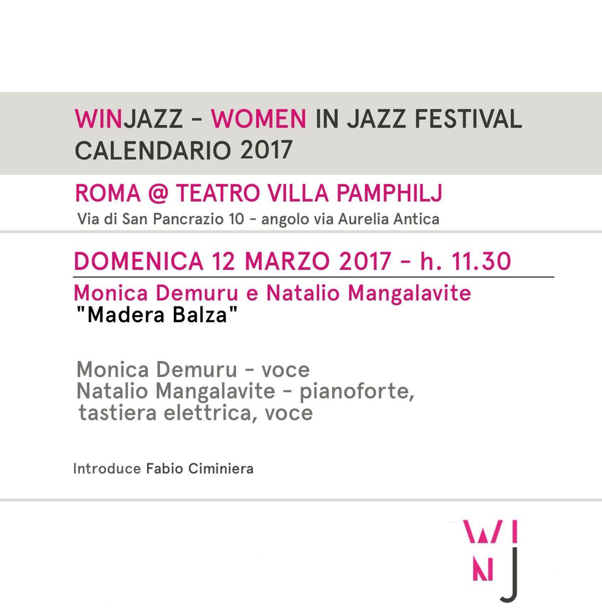 WomanInJazz's tweet photo. #WInJazz continua il 12/03 alle 11.30 con #MonicaDemuru e #NatalioMangalavite @TSVCorsini https://t.co/CBk318tMTI