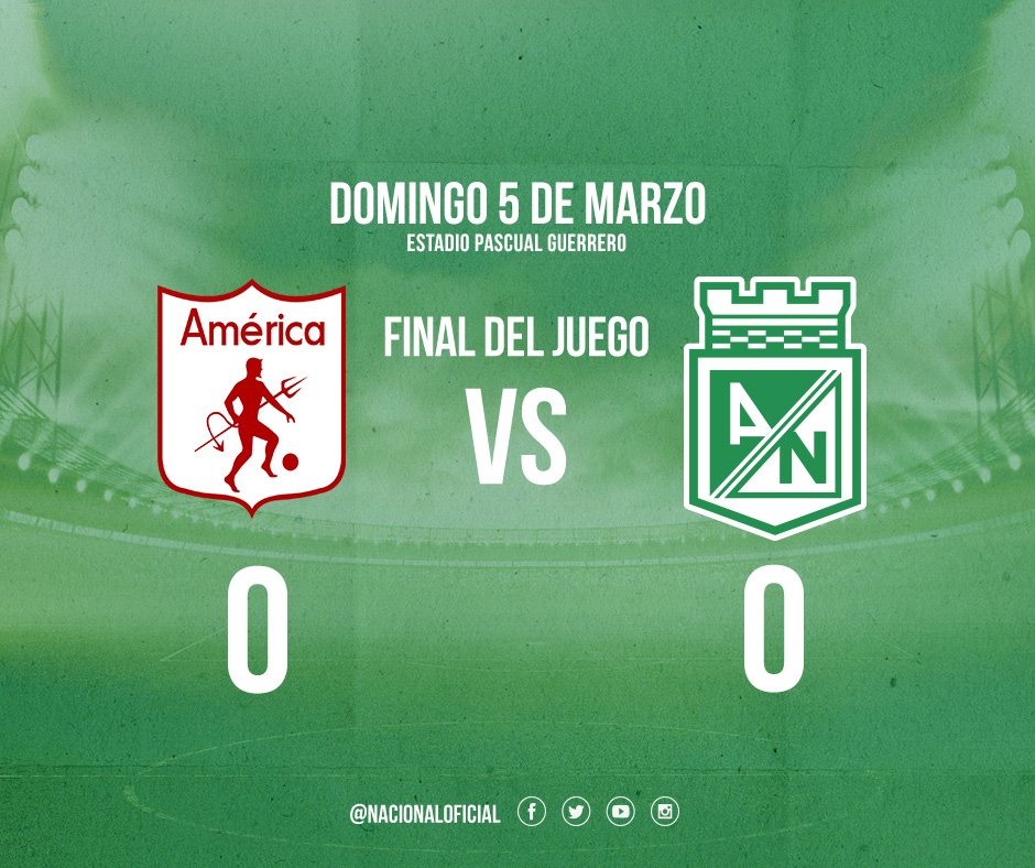 nacionaloficial's tweet photo. Finaliza el partido en el Pascual Guerrero. América y Nacional igualaron a cero. #MiNacionalEnVivo https://t.co/T1Lo1SctOi