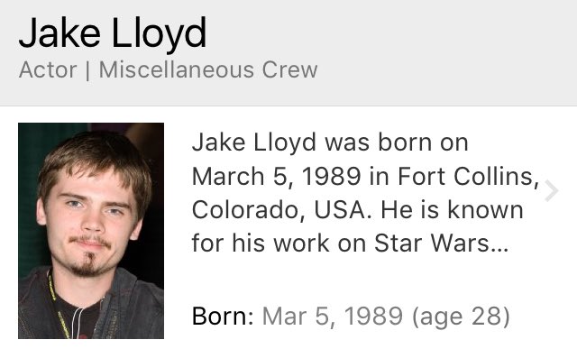Happy birthday to everyone who has a birthday today except Jake Lloyd. 