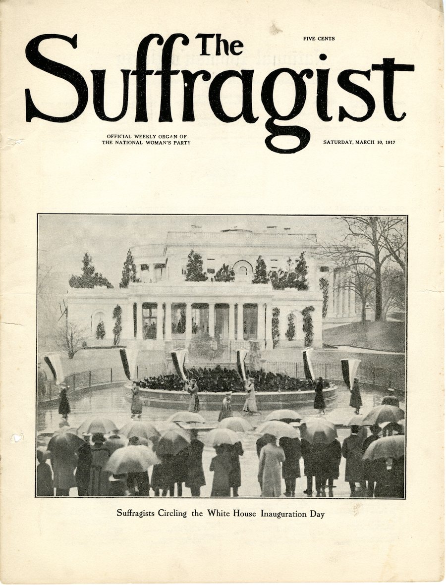 NatlWomansParty's tweet photo. #InaugurationDay 1917 - NWP pickets circled White House. The day coincided w/NWP/CU convention, held in DC, where 2 orgs voted to merge https://t.co/Rck8Io0Yh0