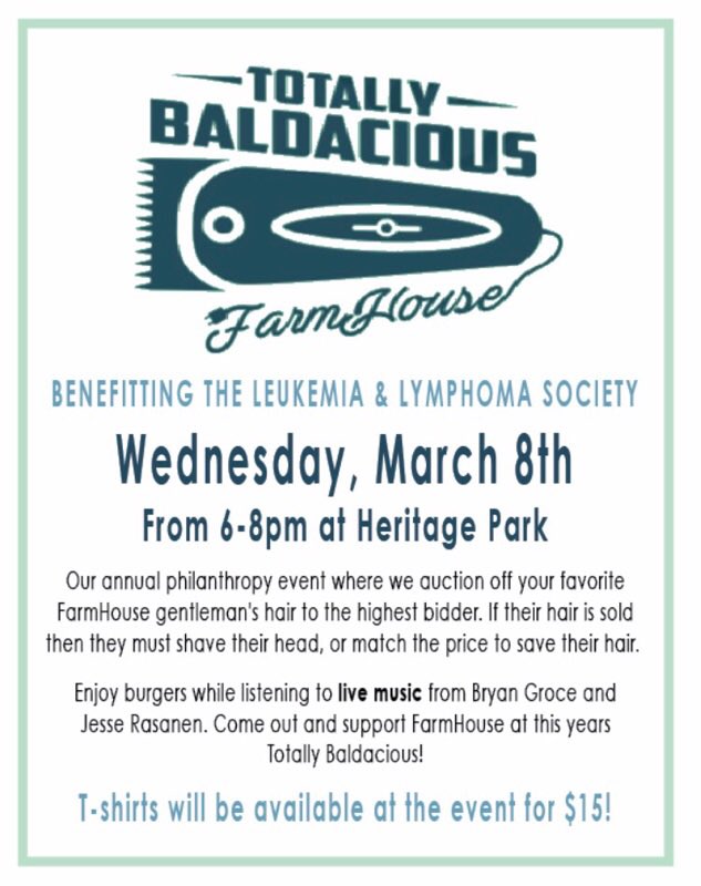TSUFarmHouse's tweet photo. Don't forget to stop by heritage park on Wednesday to place money on your favorite FarmHouse mans head! #ShaveForACause #Baldacious https://t.co/W4BJmezubS