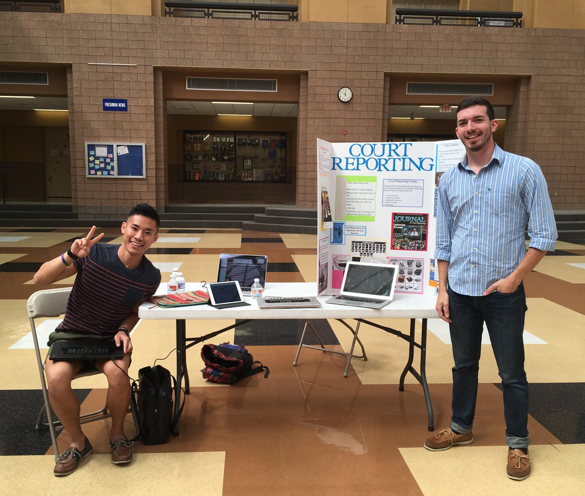 NCRA's tweet photo. Isaiah Roberts and Stanley Sakai promoted #courtreporting at Oswego East High School in the Chicago suburbs. https://t.co/O9kxsvzgW5 https://t.co/TPPUMHDt5r