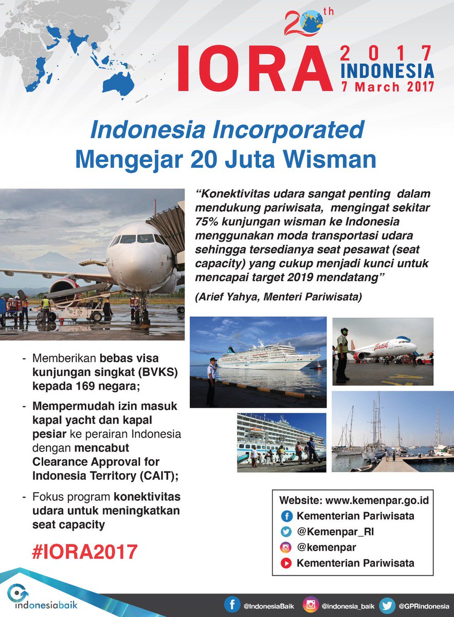 KemenkoInfra's tweet image. Apa saja target yang ingin dicapai oleh pemerintah via @Kemenpar_RI dalam KTT #IORA2017 ? simak infonya di infografis berikut