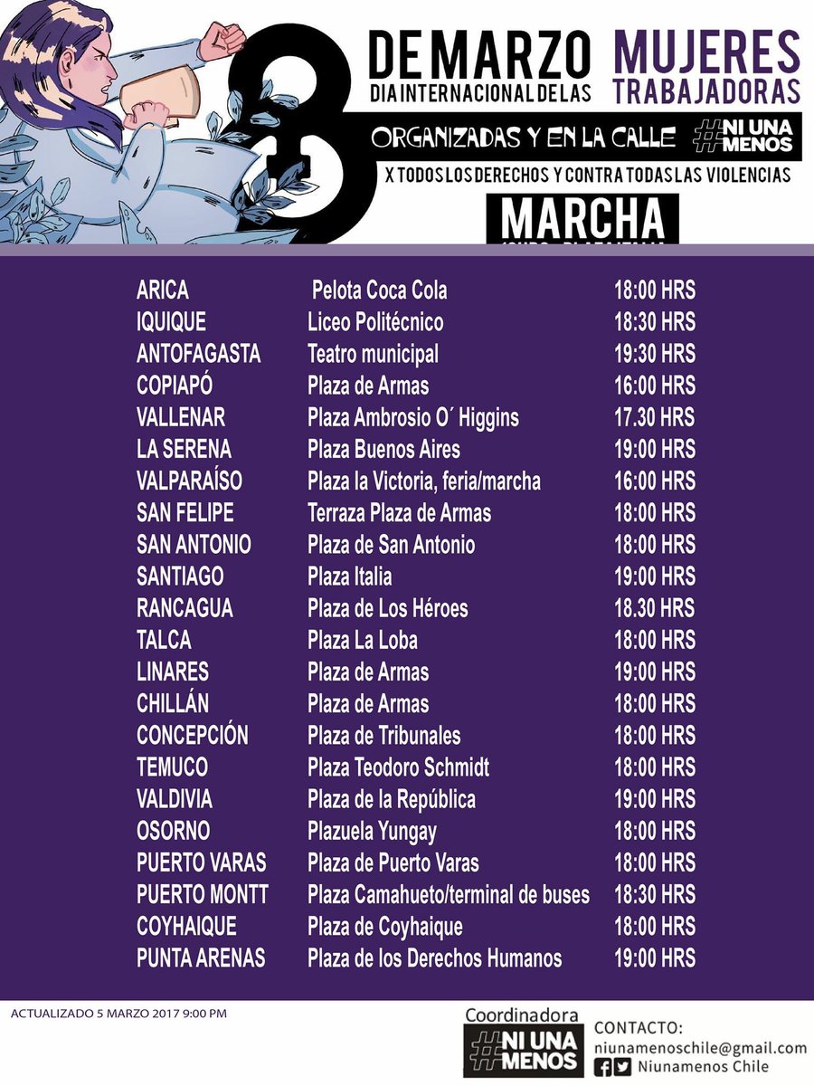 8MConce's tweet photo. Horario y ciudad de la marcha en el territorio #chileno #8MConce #YoParo8M https://t.co/KYhAKDz1xK