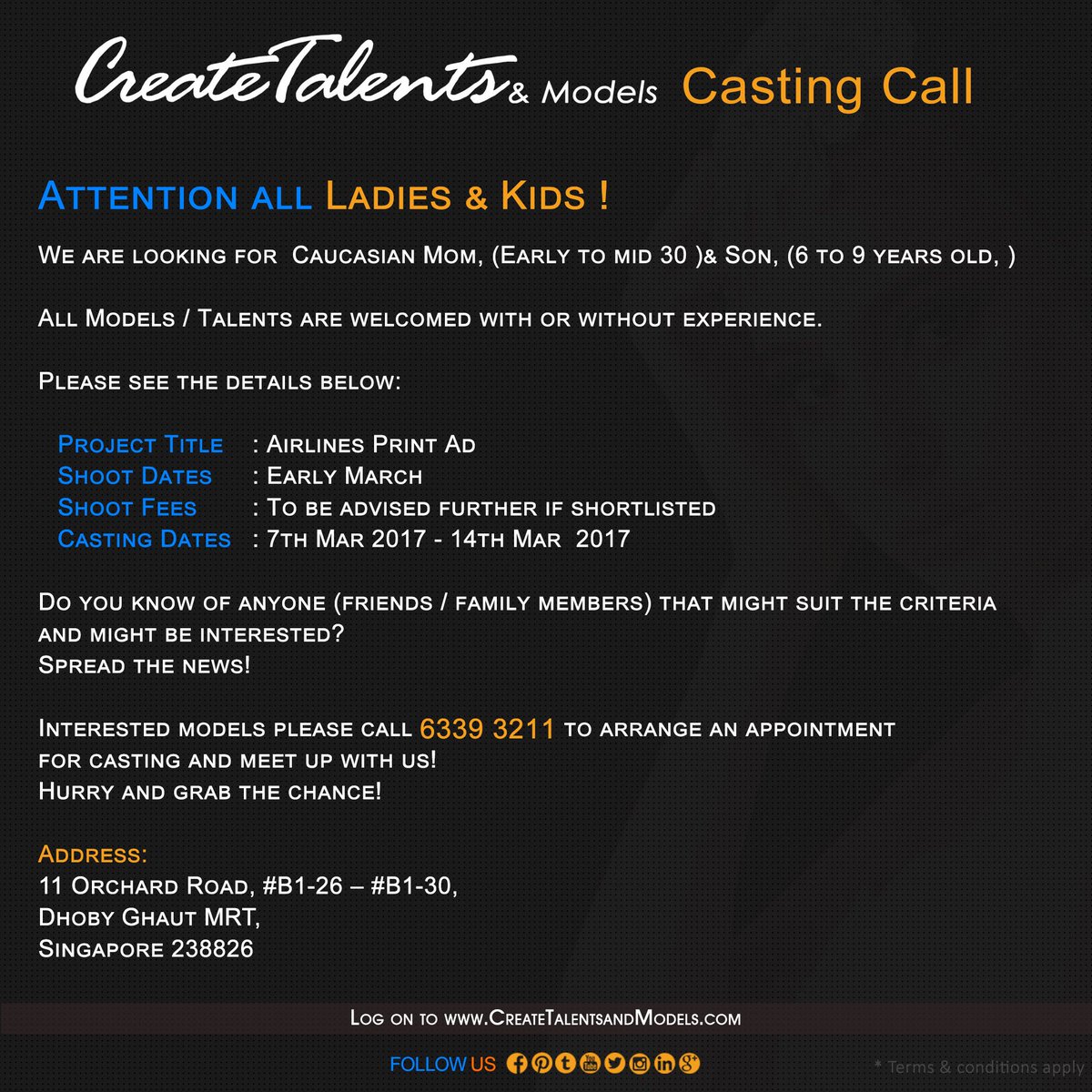 Create_Talents's tweet photo. We are looking for #Caucasian #Mom, (Early to mid 30 )& #Son, (6 to 9 years old, ) for #Airlines #Print #Ad
#CreateTalentsandmodels #models https://t.co/6l9chR1CIg