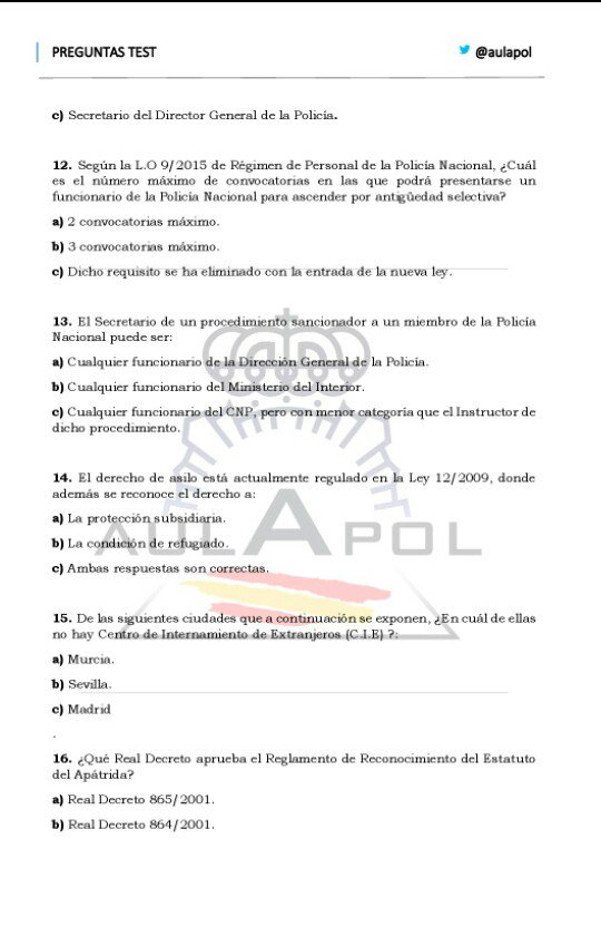 AulaPol's tweet photo. Buenos Días, aquí tenéis la batería de la que hablamos ayer. Cualquier duda a vuestra disposición. #RT por favor. #XXXIV #escalabasica 💪💪👮 https://t.co/uCSXLxekIE