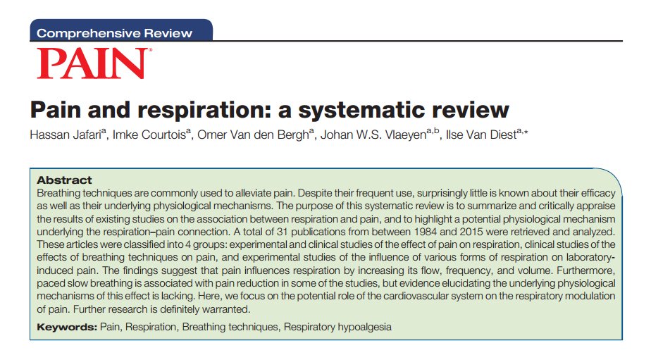 New paper: #Pain and #respiration: A systematic review @IASPPAIN @PAINthejournal @Hassan_jfry @CourtoisImke journals.lww.com/pain/Abstract/…