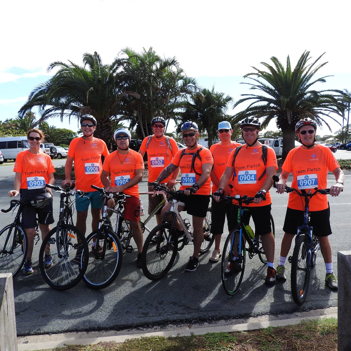 CycleofGiving's tweet photo. Thanks to everyone who took part in the #CycleOfGiving yesterday! Team Fletch were shining bright at the Redcliffe start line https://t.co/tbNnlBZrpL