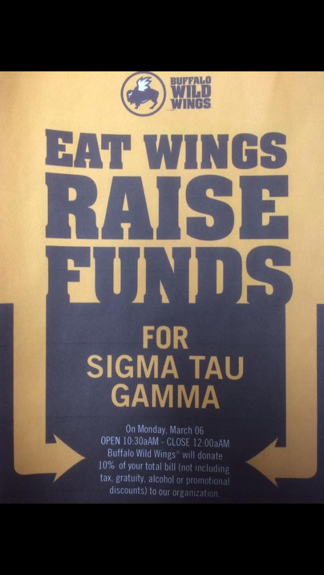 Come on out to BWW tomorrow to help support our Philanthropy where 10% of your total will be donated to our chapter and Special Olympics!