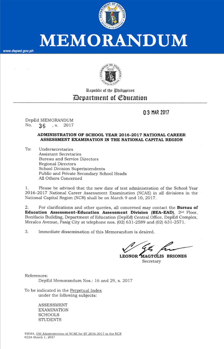 DepEd on Twitter "Administration of School Year 20162017 National