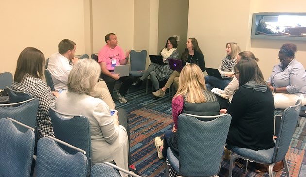 MelanieCFarrell's tweet photo. Collaborating with new #PLN members during #MeetMyPLN session #ncties17 @KyleHamstra leads the discussion on ways to hashtag your curriculum https://t.co/Qndo4s6ebo