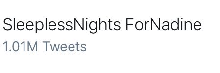1M ACHIEVED!!! Push for 2M! (: 

SleeplessNights ForNadine 
#KCAPinoyStar #NadineLustre - EL