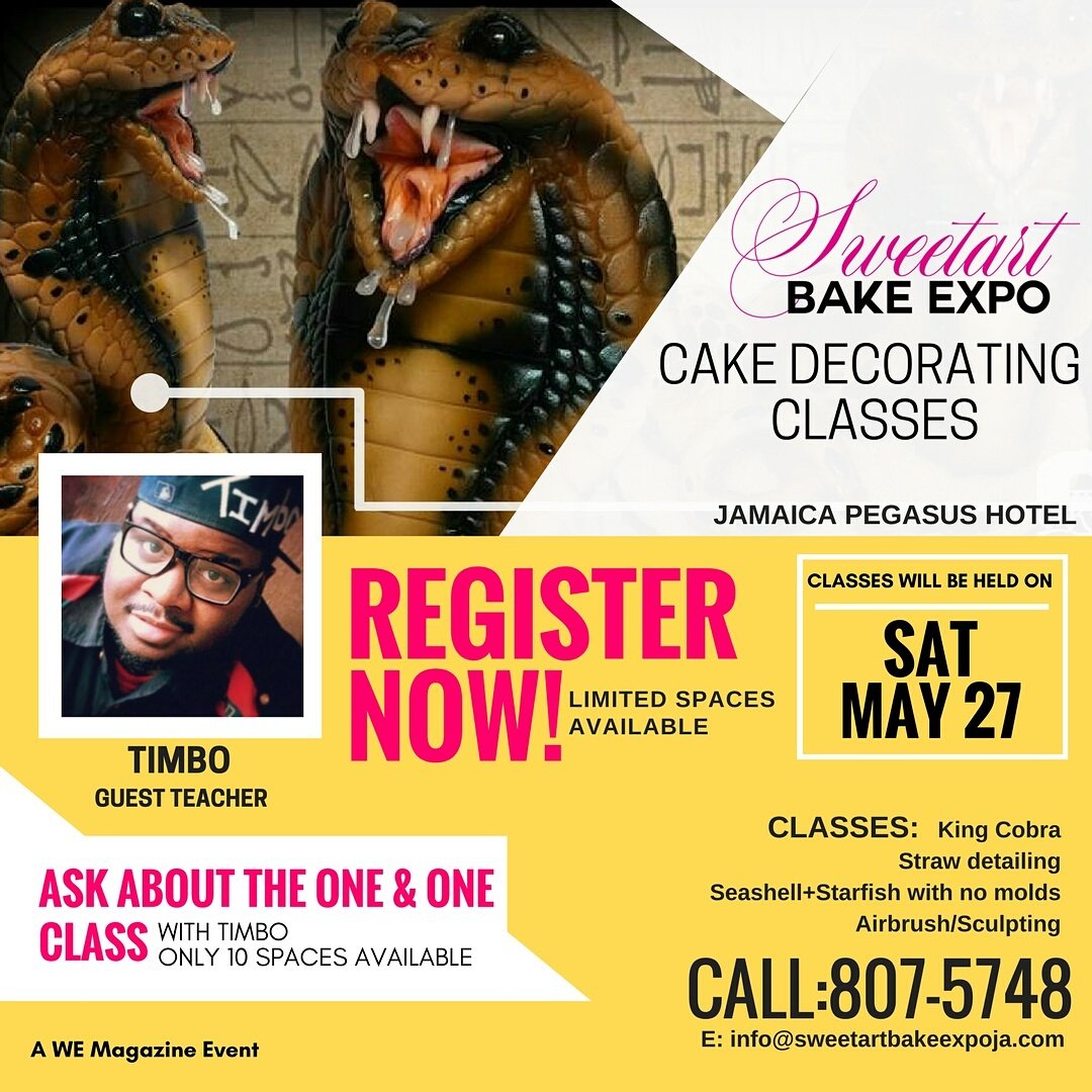 sweetartbakexpo's tweet photo. Exciting classes...limited spaces!
REGISTER NOW FOR CLASSES WITH @cakesbytimbo.  Call or email us for cost. #sweetartbakeexpo2017 https://t.co/8q1ow7jdkK