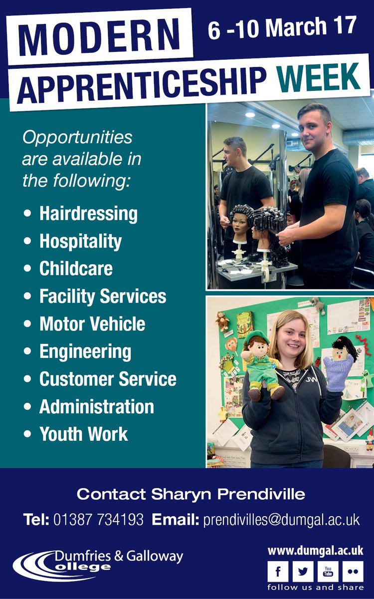 DandGCollege's tweet photo. This week we celebrate Modern Apprenticeships. #ScotAppWeek17 
Find out if this is the route for you....     https://t.co/3HtCR1HtqG https://t.co/BPpqa5YCUy