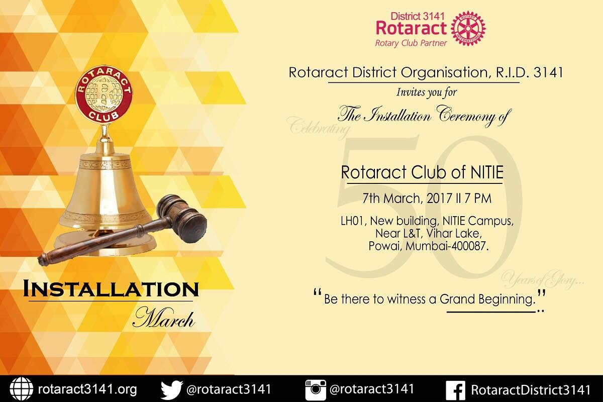 Rotaract3141's tweet photo. "Every end is a new beginning"

Be there to witness a new beginning...

#Installation #Strive2Achieve #Rotaract50 #RotaractMumbai https://t.co/QbLG414DCH