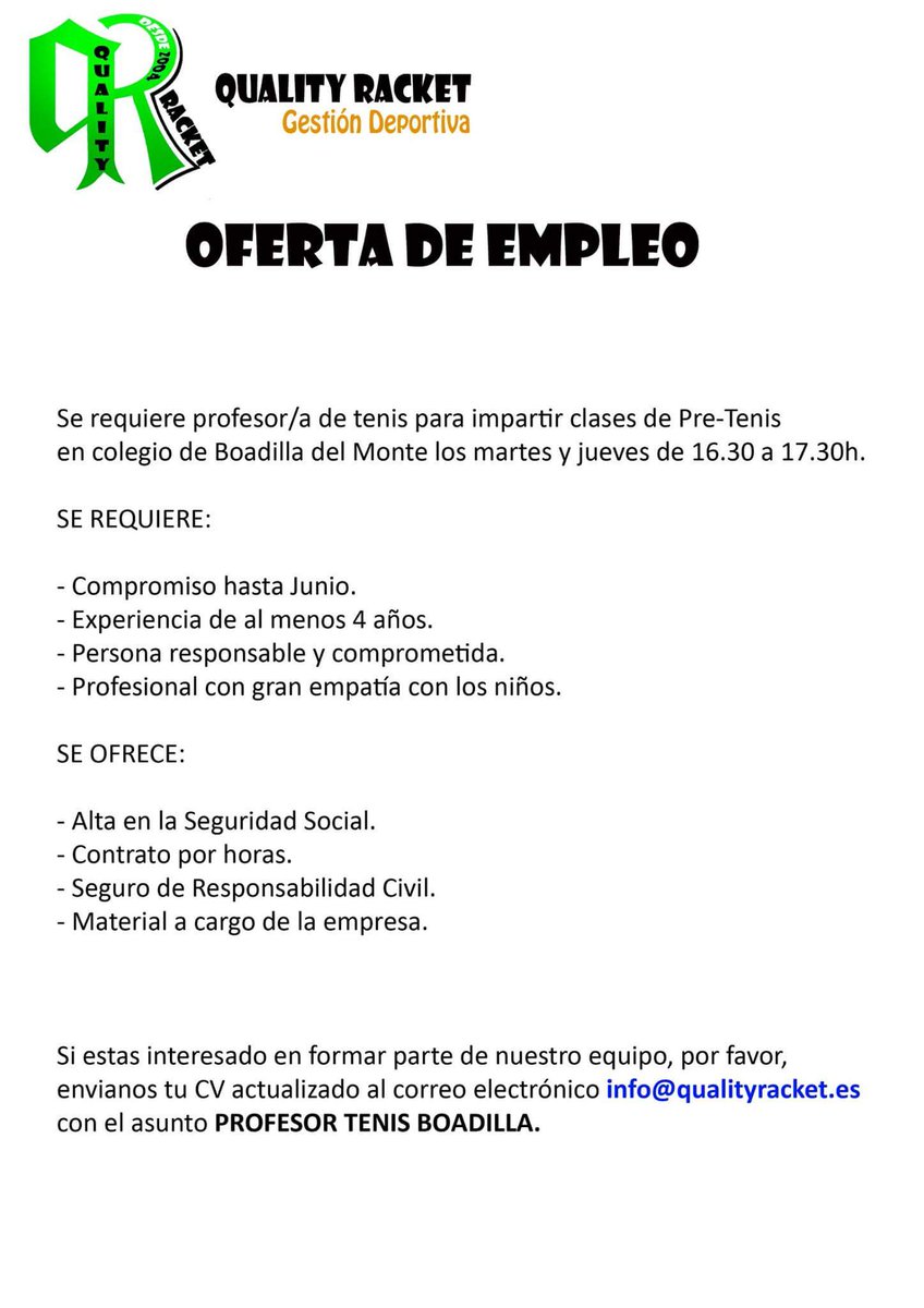 qualityracket's tweet photo. #empleo #tenis #colegios #qualityracket RT https://t.co/dKbnZvxf6v
