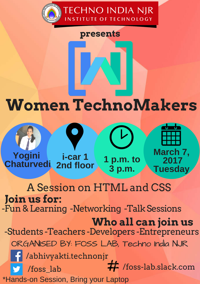 foss_lab's tweet photo. #Wtm session, #techmakers organised by #foss_lab at #technoIndiaNJR. https://t.co/cvuCTy83Gd