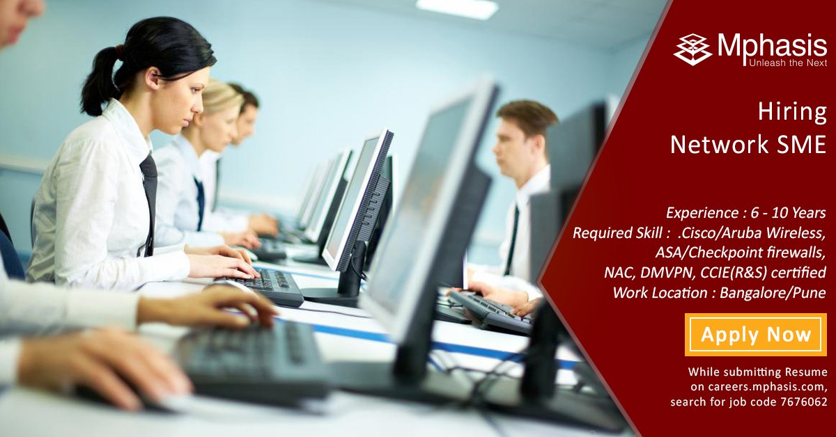 MphasisCareers's tweet photo. Hiring #Network Subject Matter #Expert with 6+ years experience in #Bangalore &amp; #Pune. Apply now! https://t.co/7mfpCGWIYR #MphasisJobs https://t.co/Mt7x72ZyTi