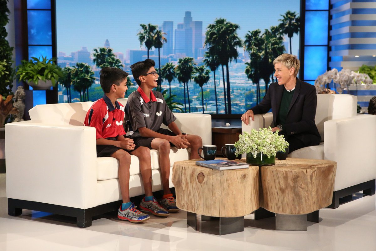RomedyNow's tweet photo. #2 Ellen meets the table tennis champions, Sid and Nandan Naresh. #3ReasonsToWatchEllenTonight #EllenOnRomedy @TheEllenShow https://t.co/cbHfvOqxC7