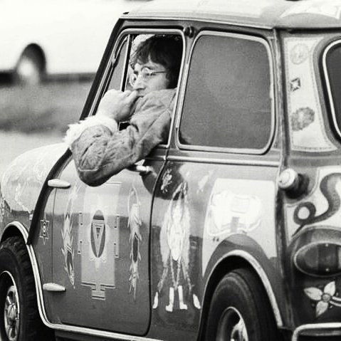 greatCARSuk's tweet image. John Lennon in a psychedelic #Mini, 1967 #minimonday