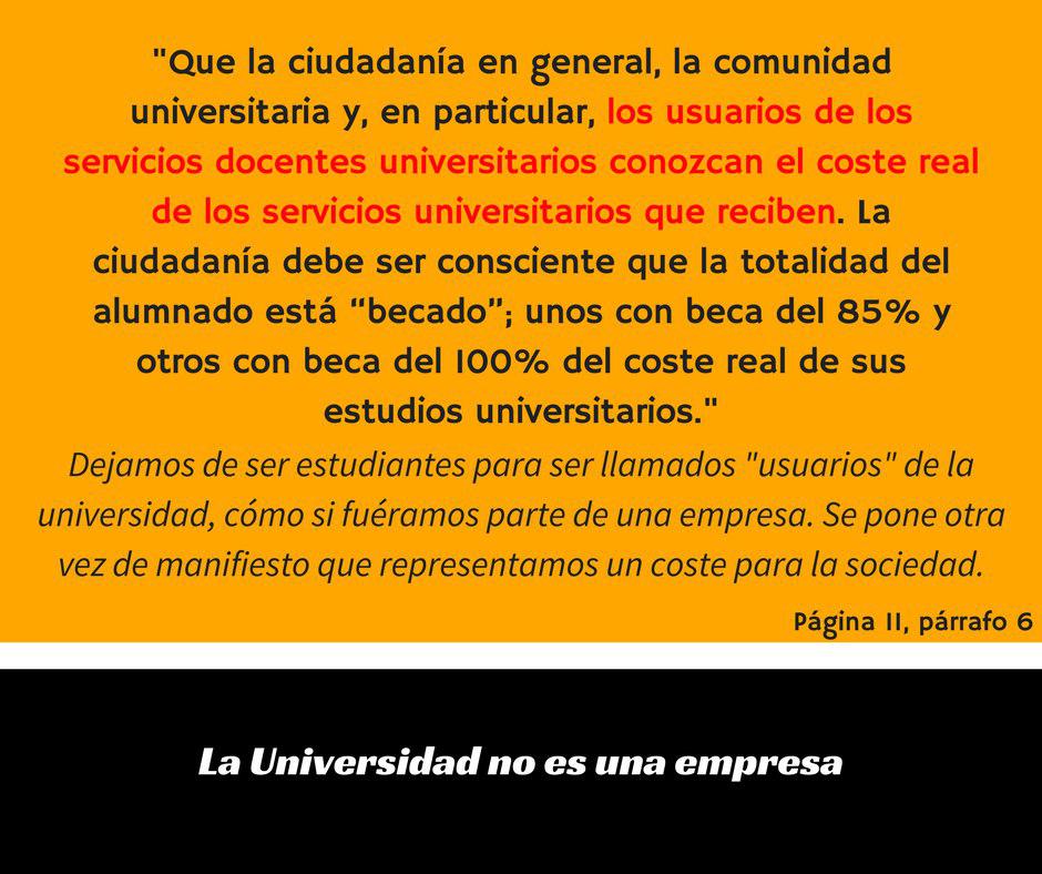 twitCADUS's tweet photo. Dejamos de ser estudiantes para ser llamados "usuarios" de la universidad, como si fueramos parte de una empresa.... #Razones9M https://t.co/YuzhZFkyW8