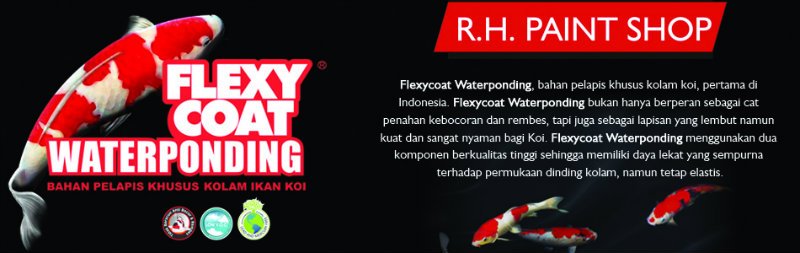 Cuma FLEXYCOAT WATERPONDING, cat khusus yang cocok untuk kolam ikan koi Anda. Pertama di Indonesia, ampuh cegah rembes / bocor!