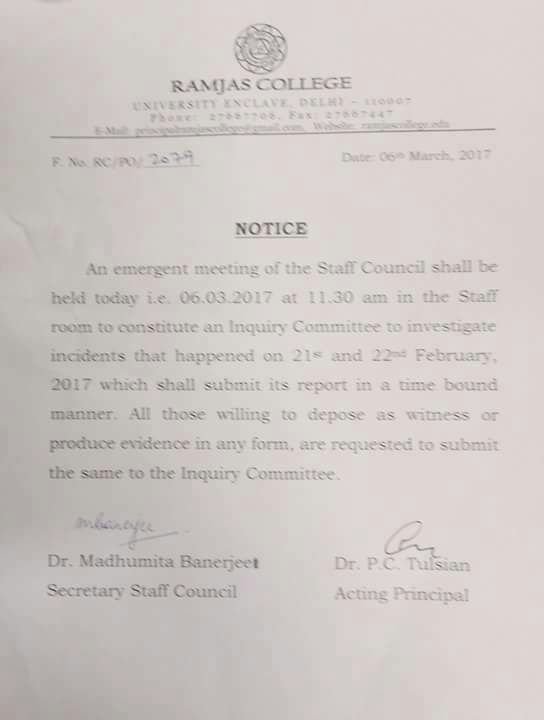 kawalpreetdu's tweet photo. Ramjas college has formed Inquiry committee into the events. #FightBackDU 
No stifling of our democratic spaces! https://t.co/wSJ2nG0H0F