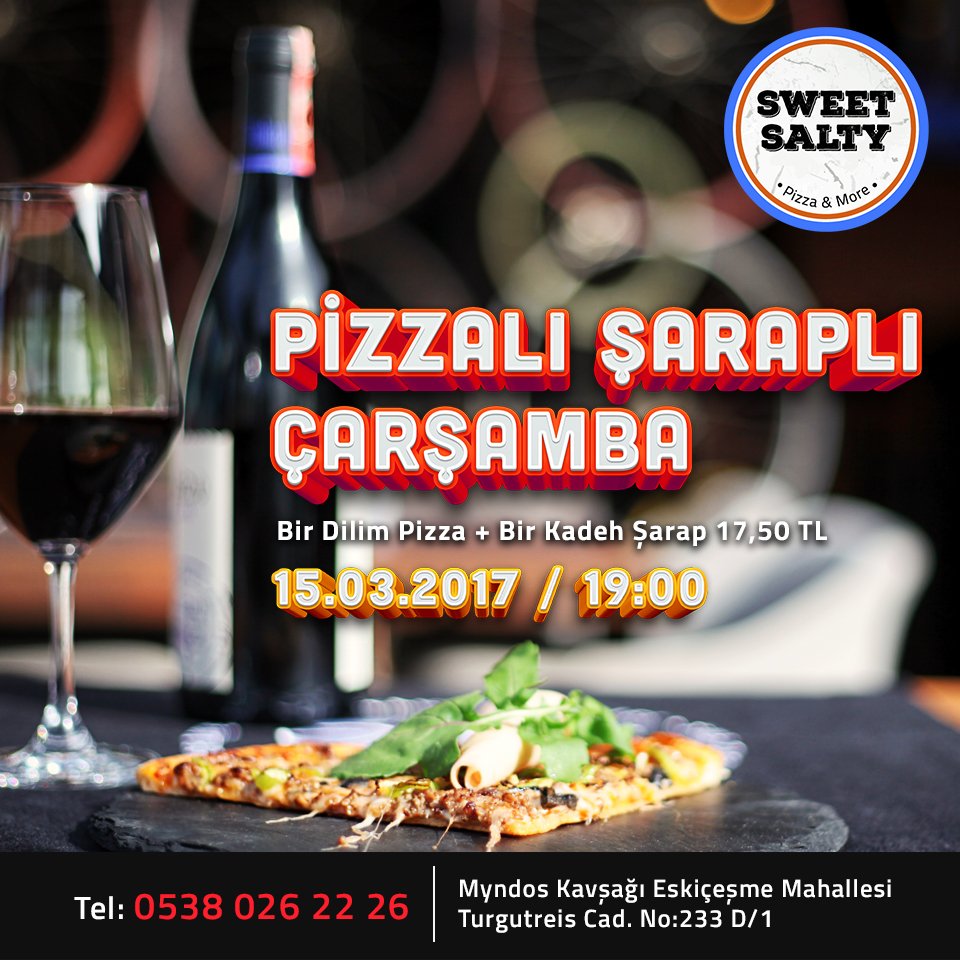 SweetSaltyTr's tweet photo. Pizzalı Şaraplı Çarşamba (15 Mart saat 19:00)  #sweetsalty #pizza #şarap #wine #party #event #gümbet #myndos https://t.co/yVJ5Uxb9jA
