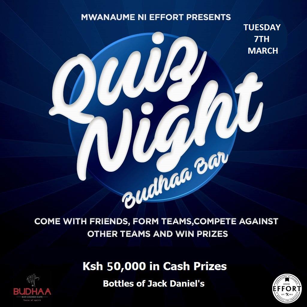 MWANAUME_NI_E's tweet photo. There's Ksh 50,000 to be won tomorrow at MNE's Quiz Night at @BudhaaBar. Formed your teams yet? https://t.co/SVXIdLo5dW