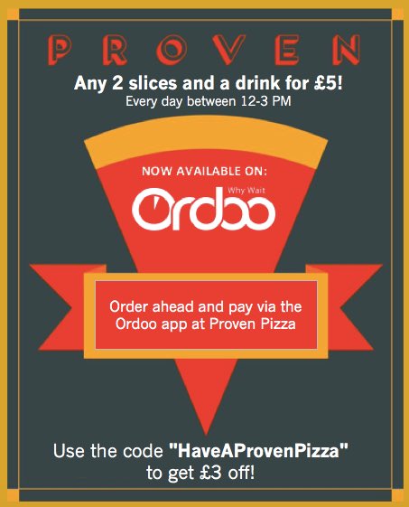 ProvenSlices's tweet photo. We are now on @Ordoo_UK 

Use the code "HaveAProvenPizza" to get £3 off of your first order.

#treatyoself #pizza #bristol #bristolfoodie https://t.co/61l8ebDpX8