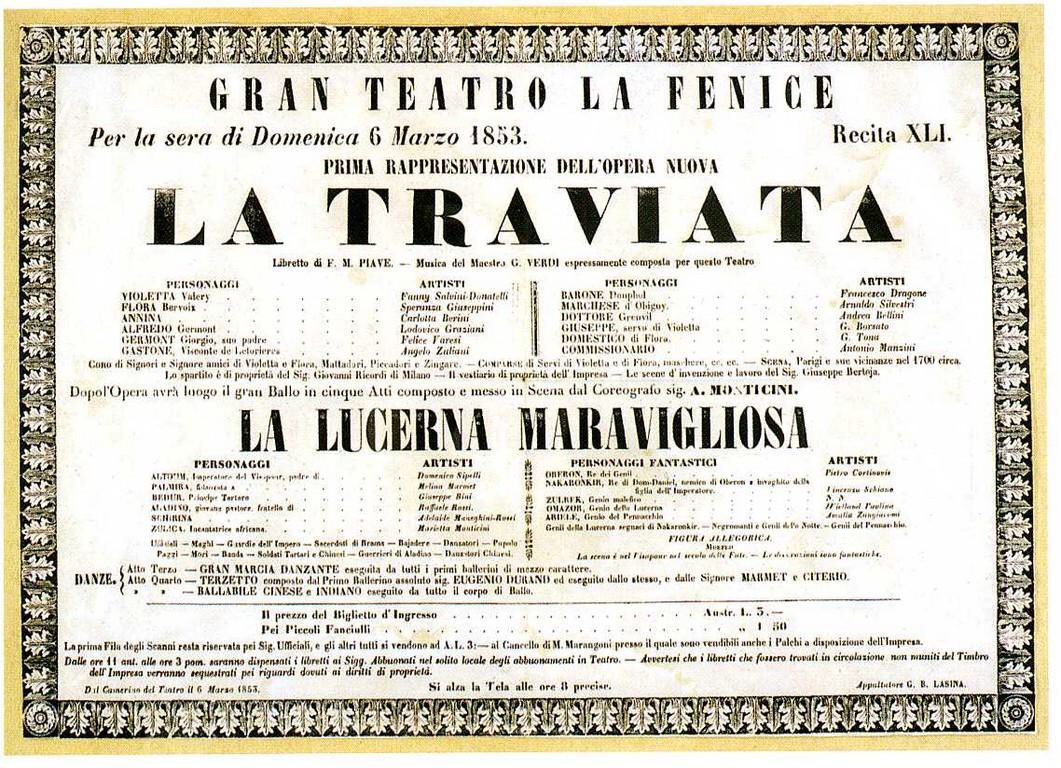 teatrolafenice's tweet photo. Un giorno importante oggi: il #6marzo 1853 andava in scena  per la prima volta a #LaFenice #LaTraviata di #GiuseppeVerdi #OTD https://t.co/953pS30lDQ