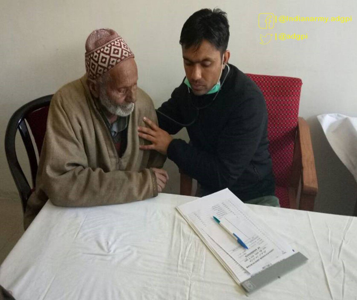 adgpi's tweet photo. Medical camp organized by #IndianArmy at Tral (J&K). More than 900 patients benefitted from medical care. https://t.co/0VM3cgkIf2