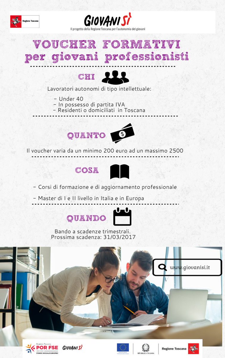 giovanisi's tweet image. Voucher formativi per giovani professionisti: prossima scadenza 31/03/2017. Info: bit.ly/2lRRAun #Giovanisì