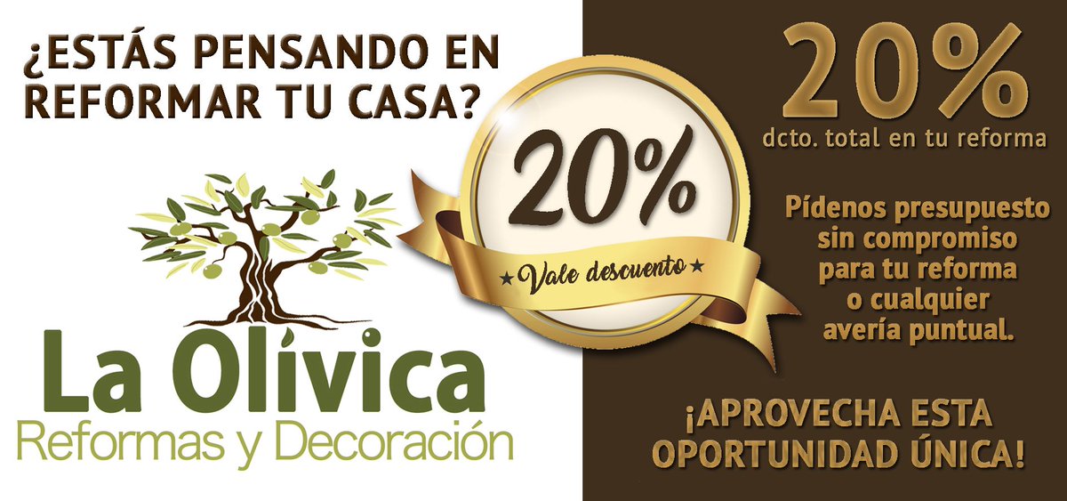 Reforma tu negocio u hogar con un 20% de descuento por ser asociado a Vigocomercio con <a href="/laolivicareform/">laolívicareformas</a> ow.ly/PFB3309yDMv