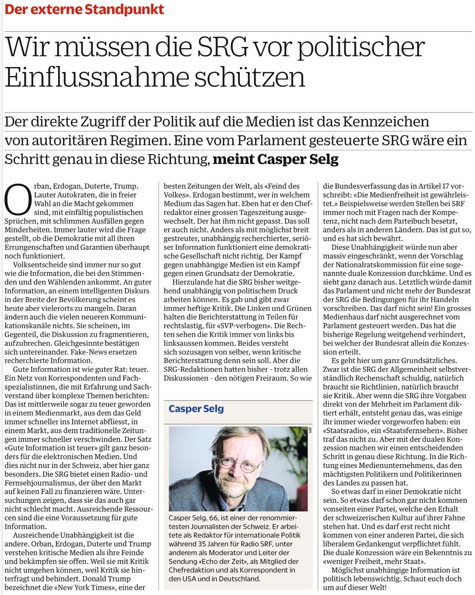 honegger's tweet photo. Geht oft vergessen, wenn Abschaffung von @SRF &amp; Co gefordert wird: #ServicePublic = garantierte Unabhängigkeit. "Mr. Echo" Casper Selg dazu: https://t.co/Jy5J6JHvdB