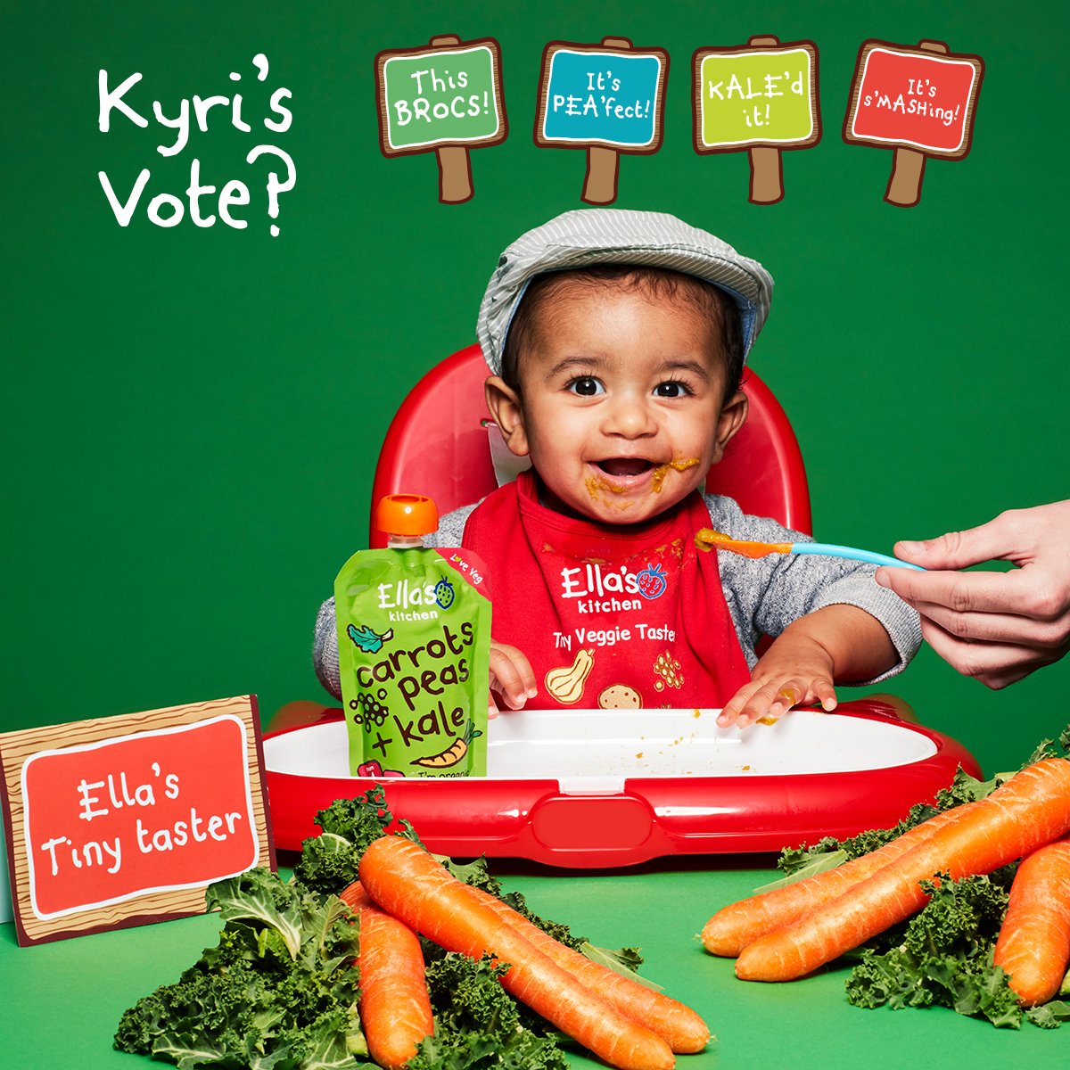 EllasKitchenUK's tweet photo. For a chance to WIN our 4 new veggie mixes + cute bib, reply by guessing how little Kyri rated Carrots, Peas + Kale! #LoveVeg https://t.co/VyIhwsQI7t