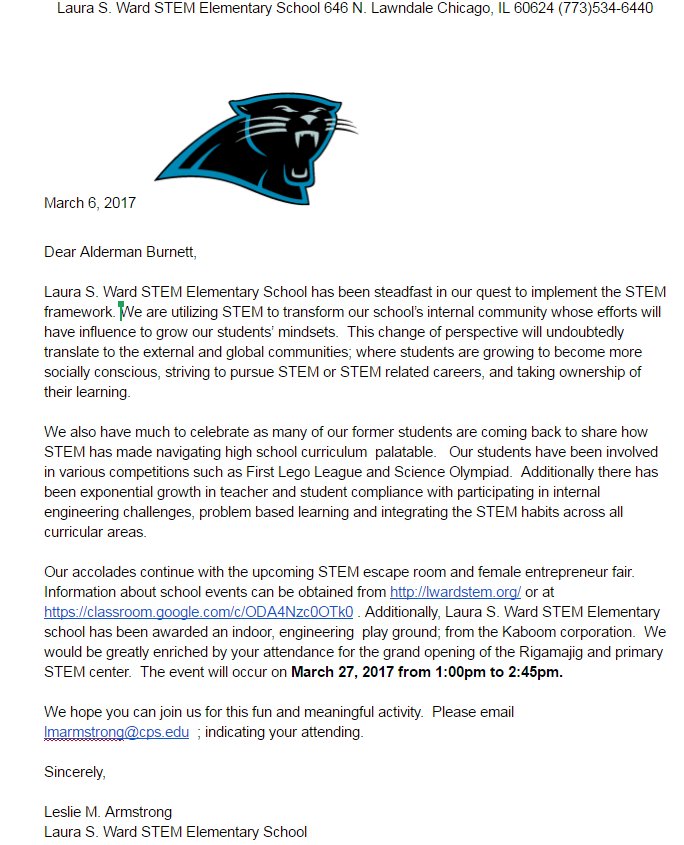 la_stem's tweet photo. @AldermanBurnett We would appreciate your attendance at our Rigamajig, engineering grand opening on March 27, 2017 https://t.co/LUzcNkQKYn
