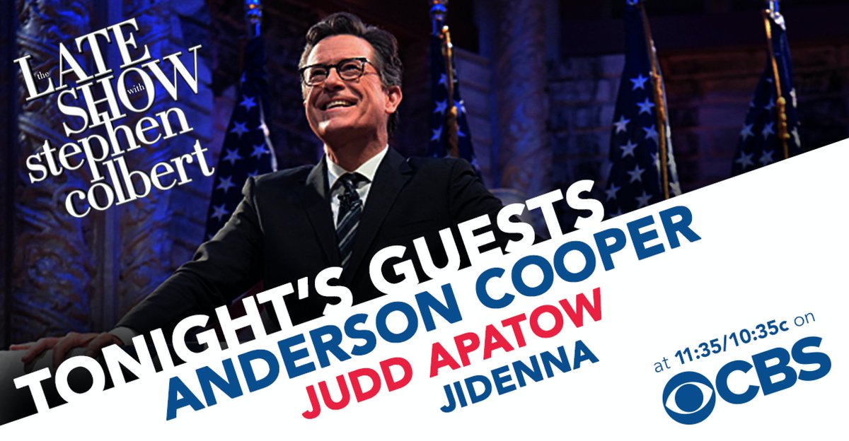 colbertlateshow's tweet photo. #LSSC's starting the week off right! TONIGHT we welcome @andersoncooper of @AC360, @love director @JuddApatow, and music from @Jidenna! https://t.co/7CN7NAuGc4