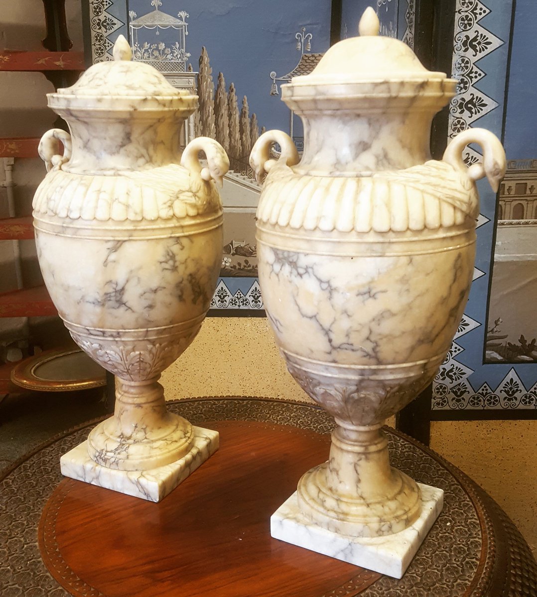 FactorySomerset's tweet photo. A beautiful pair of alabaster urns c.1860. Check https://t.co/yCXTKXDu6b for more info! 
#antique #antiques #alabaster #urns #decorative https://t.co/0X8wmxUzdV
