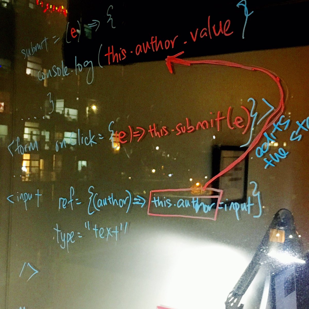 _iankhor_'s tweet image. Glass markers, a glass window and some code. #coderjourney