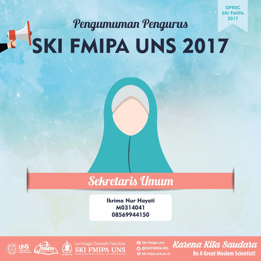 SKIFMIPAUNS's tweet photo. ⚜ Barakallah wa Innalillah ⚜
Kepada antum/nna yang telah terpilih menjadi pengurus SKI FMIPA UNS 2017.
(1/3)
#SKIFMIPAUNS
#KarenaKitaSaudara https://t.co/VP7fTBdtWx