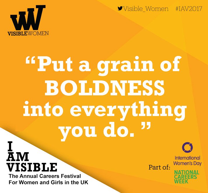 Visible_Women's tweet photo. "Put a grain of BOLDNESS into everything you do." - Baltasar Gracian.
2 days to go til #IWD2017 and 4 days til #IAV2017! #BeBoldForChange https://t.co/mDSqoZfRmS