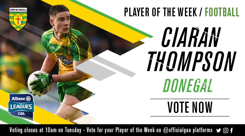 officialgaa's tweet photo. RT to vote @officialdonegal's Ciaran Thompson as the latest https://t.co/Lw4gYD3Qcx Football Player of the Week! #GAA https://t.co/oYkY4HrLAN