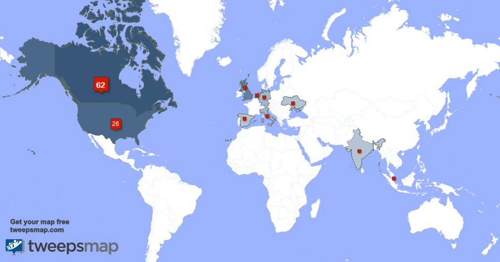 JazzAvalon's tweet photo. My followers live in 10 countries: Canada(60%), USA(25%)... https://t.co/JYqMDVrN6s Get your free map! https://t.co/y0z7tENnIV