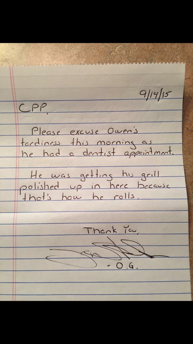 HannahStelmack's tweet photo. Every time my brother doesn't go to school my dad feels the need to write  some elaborate excuse for him https://t.co/M9IWv5Q0Tb